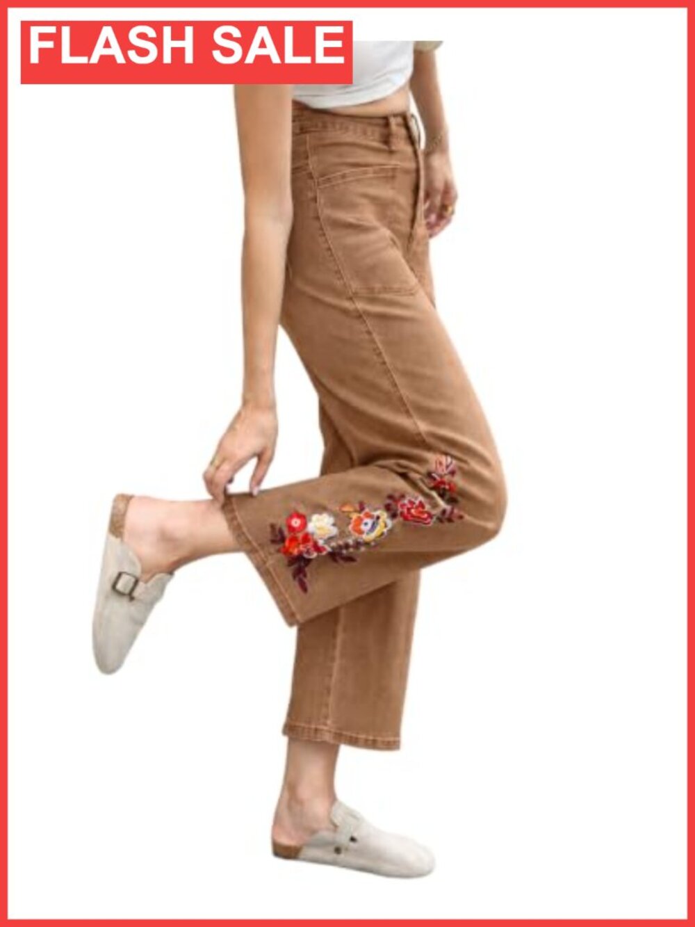 LifeShe Floral Embroidered Barrel Jeans Wide Leg Denim Pants